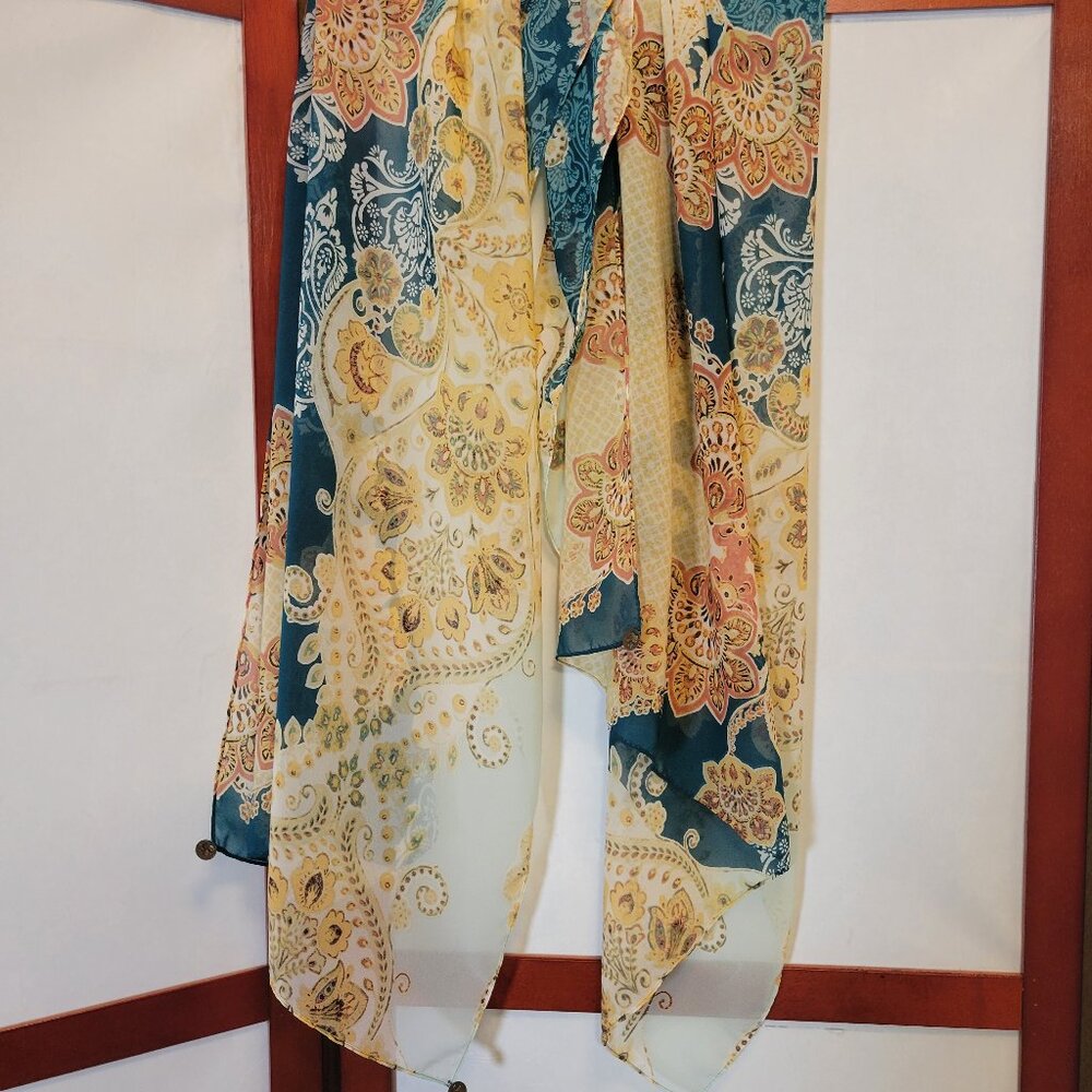 Teal & Beige Sheer Scarf